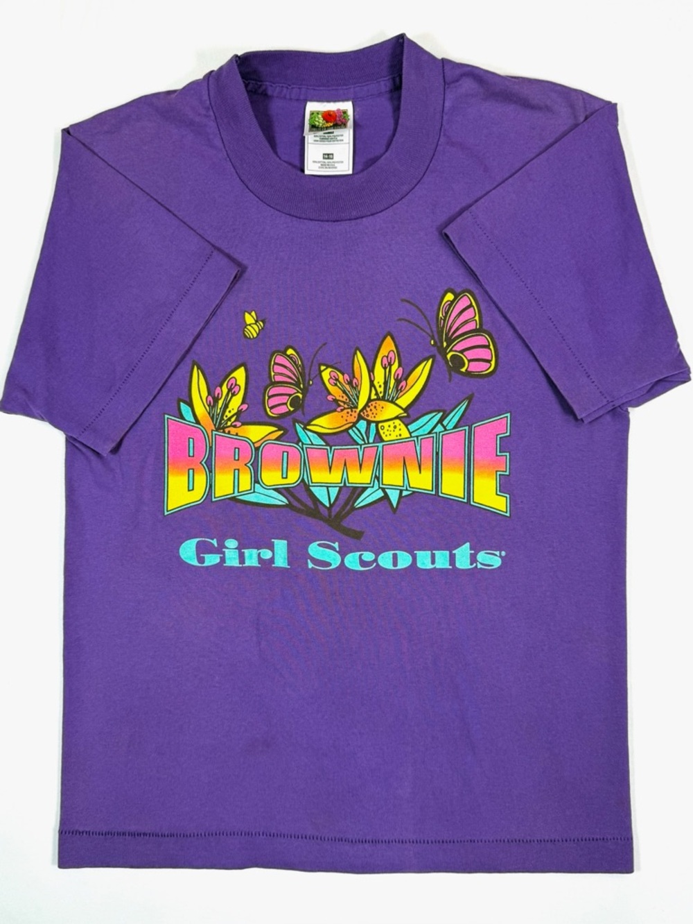 BROWNIE Girl Scouts Vintage 1990s Girls 14-16 Graphic Single Stitch Purple Shirt